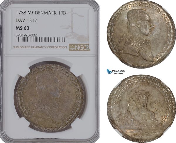 A10-418, Norway, Christian VII, Riksdaler "Reisedaler" 1788, Copenhagen mint, Silver, 23.59g, H. 25, Dav-1312, A stunning coin with a very old provenance! Deep grey toning! NGC MS63, Rare!