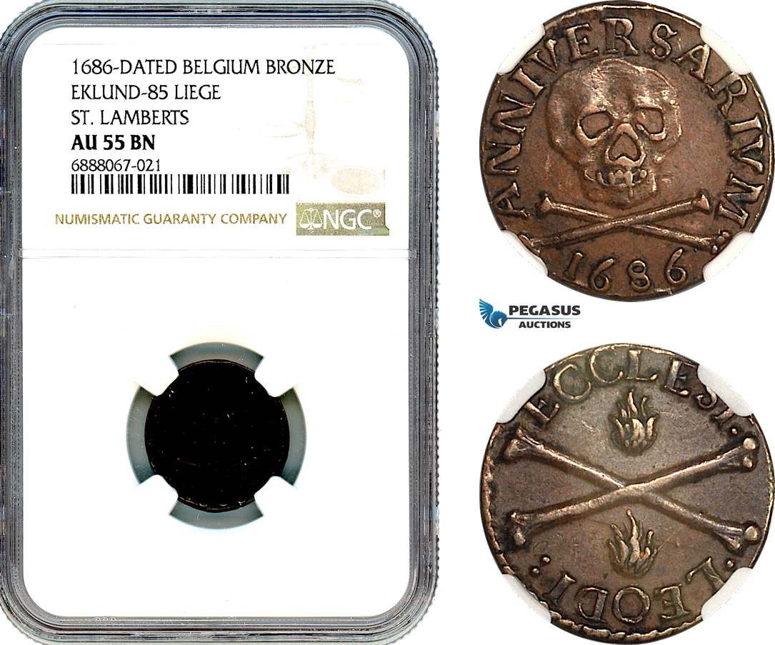 A10-44, Belgium, Liege, Bronze Token 1686, Saint Lamberts Cathedral communion (Jeton), Renesse 72, NGC AU55 BN, Top Pop and single finest graded! Rare!