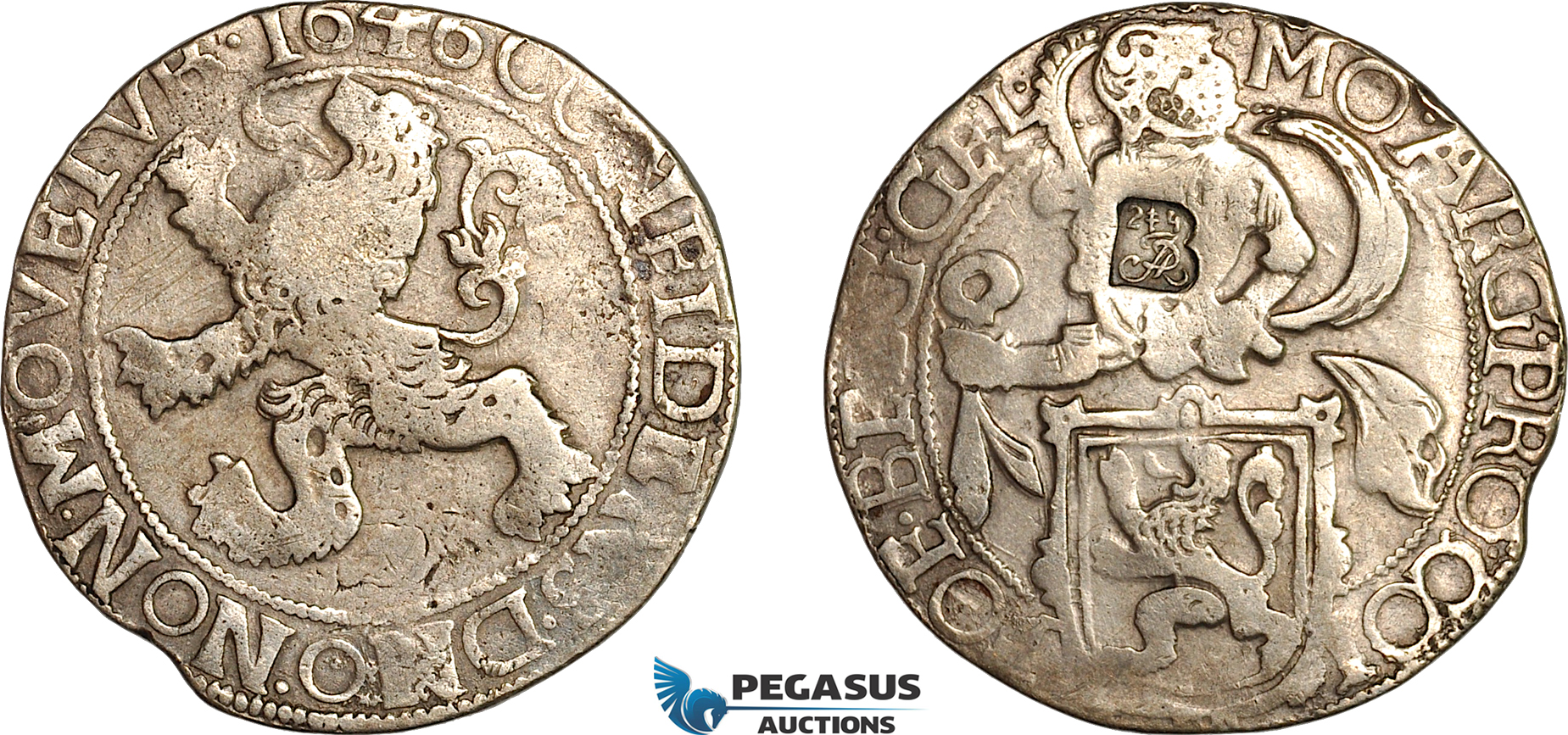 A10-455, Poland, Jozef Potocki, Gelderland Leeuwendaalder (Lion Daalder) 1646, Silver, (27.17g), Delm 825, Obv. with Potocki Countermark, B(Bracław- Place of punctuation!), 2-4 (Value in groszy), Monogram of JP(Jozef Potocki)