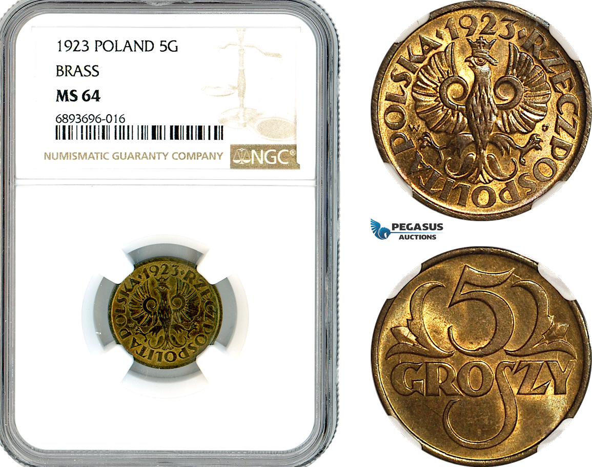 A10-461, Poland, 5 Groszy 1923, Warsaw Mint, Parchimowicz 103a, NGC MS64