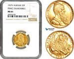 A10-5, Albania, Amet Zogu I, 20 Franga Ari 1927 V, Vienna Mint, Gold, KM# 12 (Prince Skanderbeg) NGC MS65