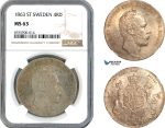 A10-716, Sweden, Carl XV, 4 Riksdaler 1863 ST, Stockholm Mint, Silver, SM. 16, Deep champagne toning! NGC MS63, Top Pop!