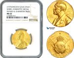 A10-720, Sweden, Gold Medal, Alfred Nobel, Nobel Committee Medal Physics & Chemistry 1975, By E. Lindberg (20g, Ø27mm) Eskilstuna Mint, Ehrensvard-21, NGC MS63