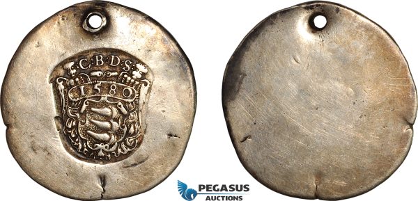 A10-729, Transylvania (Siebenbürgen), Christoph Bathory, Taler (Uniface) 1580, Silver, (28.01g), Dav-8797, Resch 26, Pierced, Old cabinet toning, VF-EF, Rare!