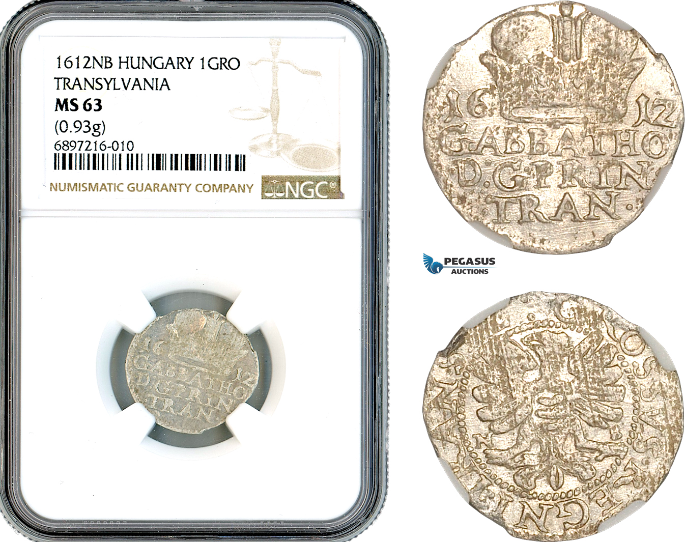 A10-731, Transylvania (Siebenbürgen), Gabriel Bathory, Groschen 1612, Nagybanya (Baia Mare) Mint, Silver (0.93g) Resch 168, NGC MS63, Top Pop!