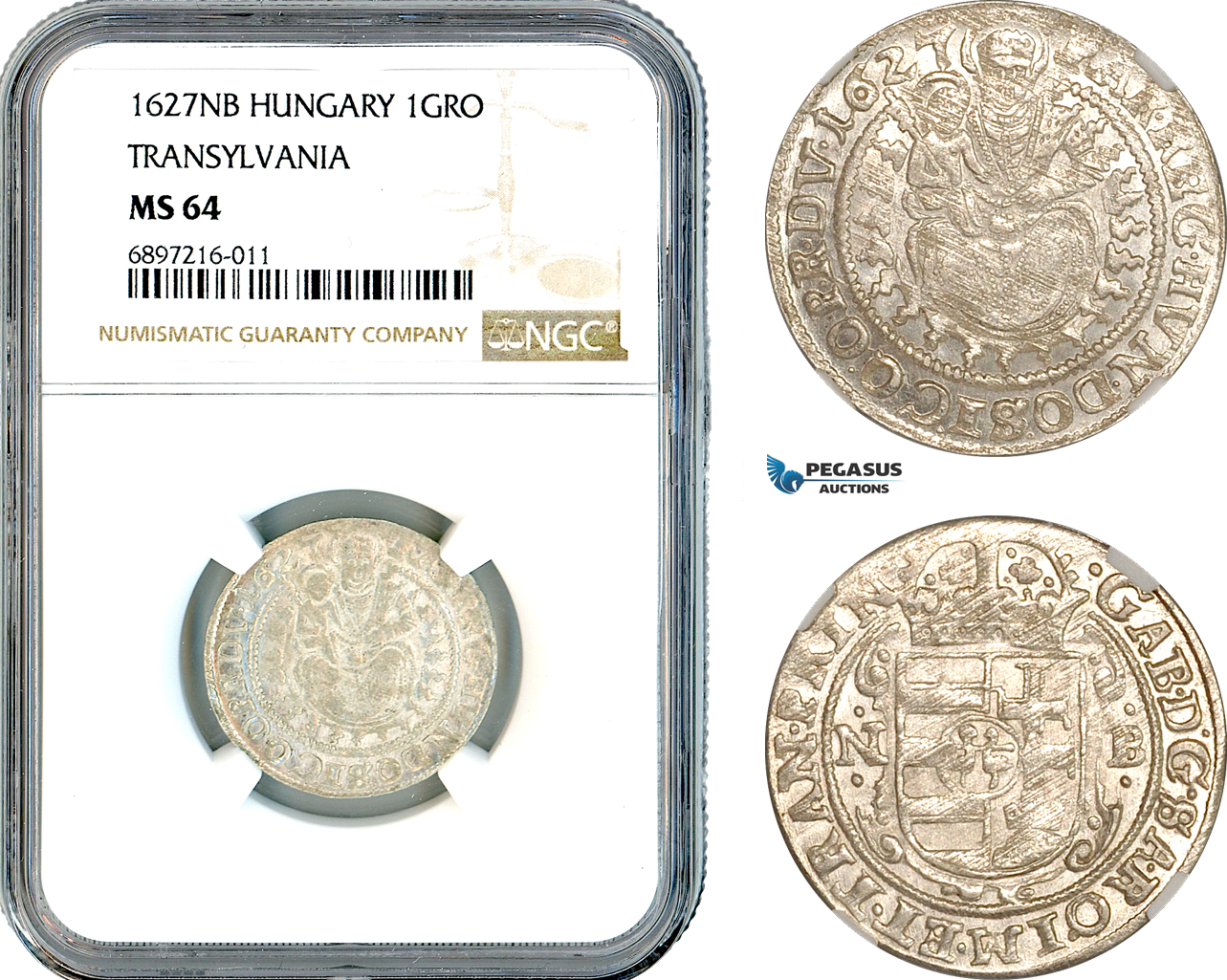 A10-732, Transylvania (Siebenbürgen), Gabriel Bethlen, Breiter Groschen 1627, Nagybanya (Baia Mare) Mint, Silver, Resch 422, NGC MS64, Top Pop and single finest graded!