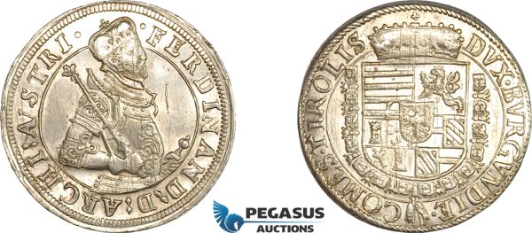 A11-006, Austria, Ferdinand II, Taler ND (1564-95), Hall Mint, Silver (28.60g), Dav-8097, Blast white, AU