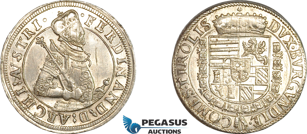 A11-006, Austria, Ferdinand II, Taler ND (1564-95), Hall Mint, Silver (28.60g), Dav-8097, Blast white, AU