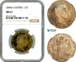 A11-038, Austria, Ferdinand I, 1/2 Taler 1844 A, Vienna Mint, Silver, Her-160, Old cabinet toning, NGC MS61