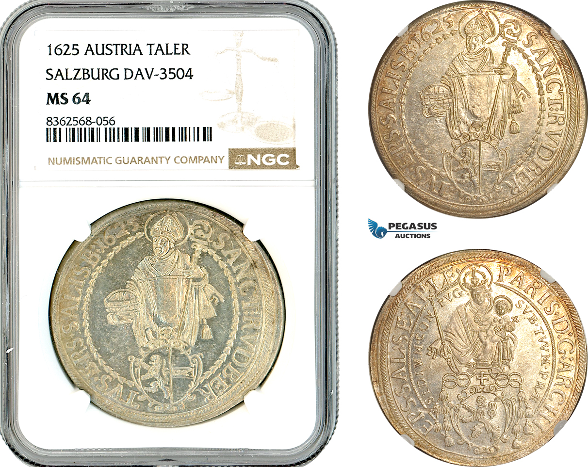 A11-051, Austria, Salzburg, Paris Von Lodron, Taler 1625, Silver, Dav-3504, Light amber toning, NGC MS64, Rare as such!