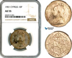 A11-144, Cyprus, British Colony, Victoria, 18 Piastres 1901, London Mint, Silver, Km-7, Spotted toning, NGC AU55