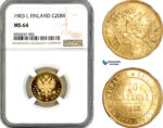 A11-155, Finland, Nicholas II of Russia, 20 Markkaa 1903 L, Helsinki Mint, Gold, Bitkin 385, NGC MS64