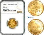 A11-156, Finland, Nicholas II of Russia, 20 Markkaa 1904 L, Helsinki Mint, Gold, Bitkin 386, NGC MS64
