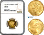 A11-157, Finland, Nicholas II of Russia, 20 Markkaa 1910 L, Helsinki Mint, Gold, Bitkin 387, NGC MS65