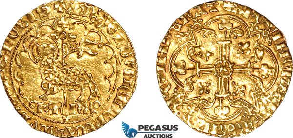 A11-158, France, Charles VI, Agnel d'Or ND (from 1417), Montpellier Mint, Gold, (2.54g), Dy-372, Cleaned, Rare! XF-UNC