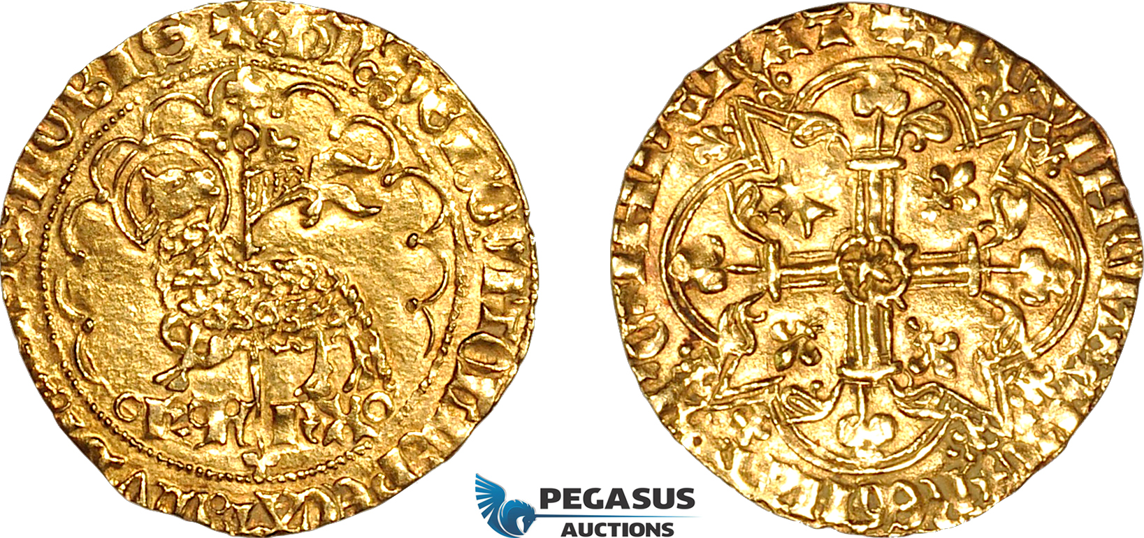 A11-158, France, Charles VI, Agnel d'Or ND (from 1417), Montpellier Mint, Gold, (2.54g), Dy-372, Cleaned, Rare! XF-UNC