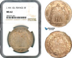 A11-177, France, Consulate, 5 Francs L'AN 10 L, Bayonne Mint, Silver, Gad-563, Light toning, NGC MS62, Top Pop!