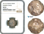 A11-178, France, Napoleon I, as Premier Consul, 1 Franc AN 12 (1803) A, Paris Mint, Silver, Km-649.1, Fine toning, NGC MS64
