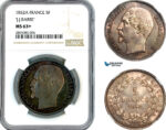 A11-186, France, Napoleon III, 5 Francs 1852 A, "JJ. Barre", Paris Mint, Silver, Km-773.1, Old cabinet toning, NGC MS63+, Rare!
