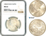 A11-266, India, Victoria, Rupee 1886 B, Bombay Mint, Silver, Km-492, Blast white, NGC MS63