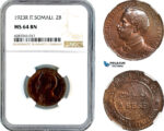A11-282, Italian Somaliland, Vittorio Emanuele III, 2 Bese 1923 R, Rome Mint, Km-2, NGC MS64BN