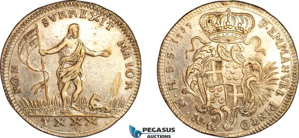 A11-301, Malta, Emmanuel Pinto, 30 Tari 1757, Valletta Mint, Silver (29.21g), Dav-1600, Somewhat cleaned, XF