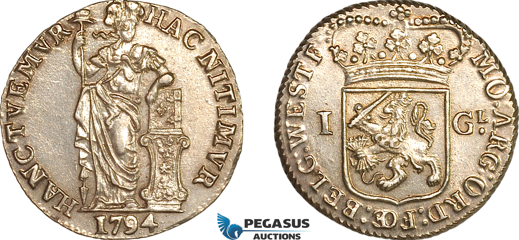 A11-333, Netherlands, West Friesland, Gulden 1794, Silver, Km-97.5, Grey toning, Very flashy! UNC