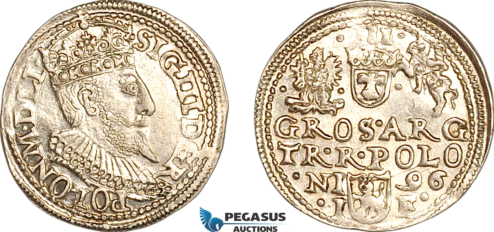 A11-374, Poland, Sigismund III, 3 Groschen (Trojak) 1596, Olkusz Mint, Silver (2.30g), Iger O.96.1e, Blast white, XF-UNC