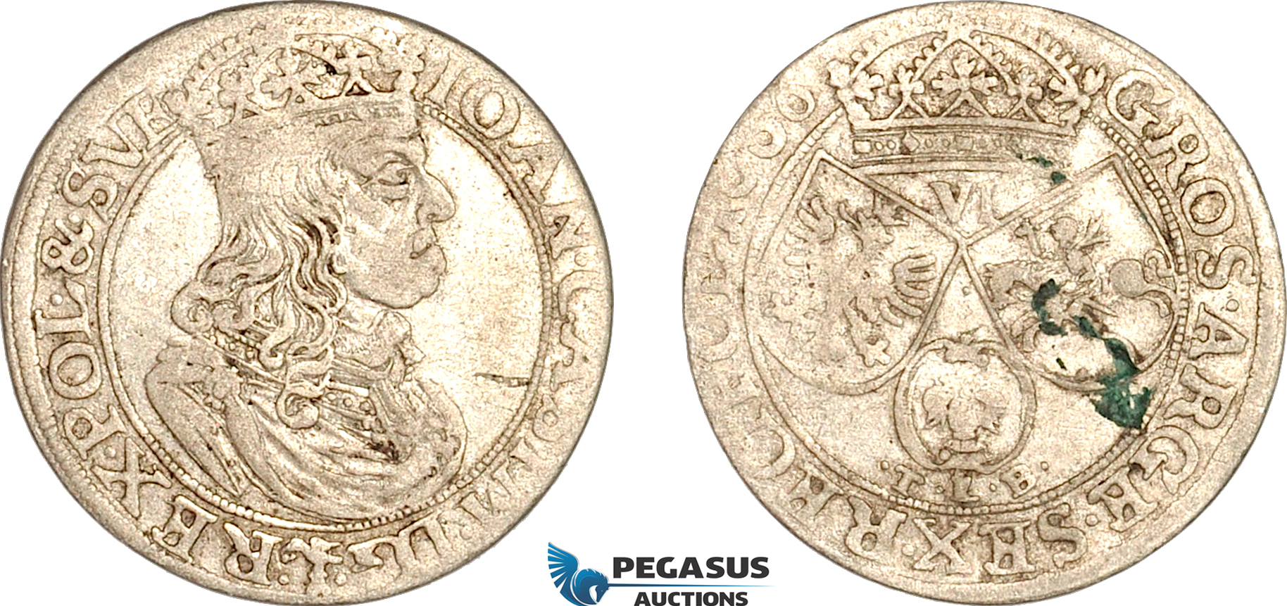 A11-387, Poland, Ioan II Casimir, 6 Groschen 1666 TLB, Bydgoszcz Mint, Silver (3.22g), Kop-1683 (R3), Light toning, some deposits, XF