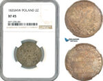 A11-406, Poland, Nicholas I of Russia, 2 Zlote (30 Kopeks) 1835 MW, Warsaw Mint, Silver, Bitkin-1152, Old cabinet toning, NGC XF45