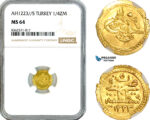 A11-715, Turkey, Ottoman Empire, Mahmud II, 1/4 Zeri Mahbub AH1223//5 (1812), Konstantiniyyie Mint, Gold, Km-605, NGC MS64