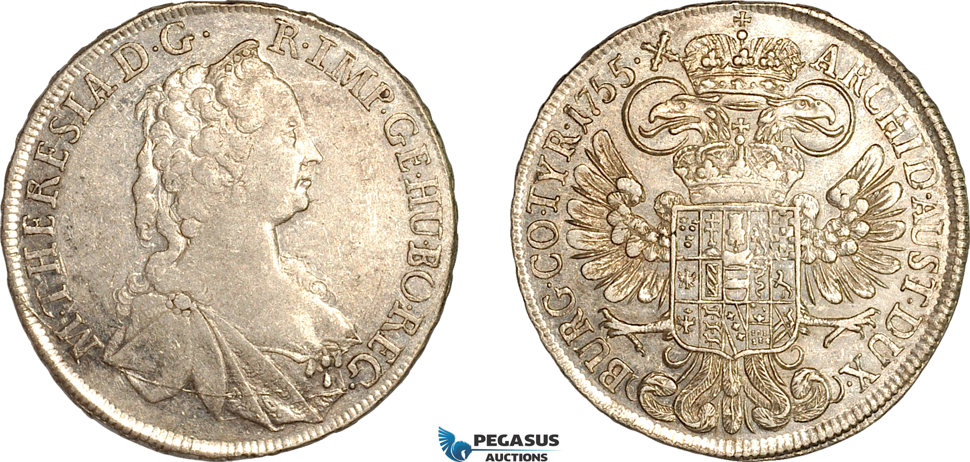 A12-034, Austria, Maria Theresia, 1/2 Taler 1755, Vienna Mint, Silver (14.02g), Her-620, Light toning, Much lustre! AU, Rare!