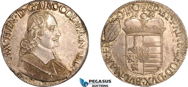 A12-066, Belgium, Maximilian of Bavaria, Patagon 1666, Liege Mint, Silver (27.83g), Dav-4294, broken die on Rev, Light toning, AU