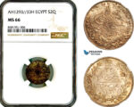 A12-167, Egypt, Ottoman Empire, Abdul Hamid II, 2 Qirsh AH1293//33 (1907) H, Heaton Mint, Silver, KM-295, NGC MS66