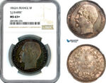 A12-236, France, Napoleon III, 5 Francs 1852 A, "J.J. Barre", Paris Mint, Silver, KM-773.1, Old cabinet toning, NGC MS63+, Rare!