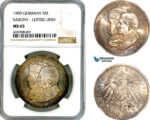 A12-286, Germany, Saxony, Friedrich August III, 5 Mark 1909, Silver, Leipzig University, Dav-906, Light cabinet toning, NGC MS65