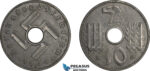 A12-304, Germany, Third Reich, Military coinage, 10 Reichspfennig 1940 J, Hamburg Mint, Jaeger 619, AU, Very Rare!