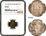 A12-352, Hungary, Maria Theresia, Poltura 1751 KB PH, Kremnitz Mint, Silver, Her-1737, NGC AU58, Top Pop and single finest graded! Rare!
