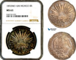 A12-459, Mexico, 8 Reales 1892 Mo AM, Mexico City Mint, Silver, KM-377.10, Lustrous toning, NGC MS63