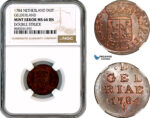 A12-467, Netherlands, Gelderland, Duit 1784, KM-105, Mint Error NGC MS66 BN, Top Pop and single finest graded!