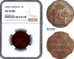 A12-536, Norway, Carl XIV of Sweden, Skilling 1820, Kongsberg Mint, KM-286, NGC AU55BN