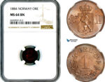 A12-540, Norway, Oscar II, Øre 1884, KM-352, Kongsberg Mint, NGC MS64BN