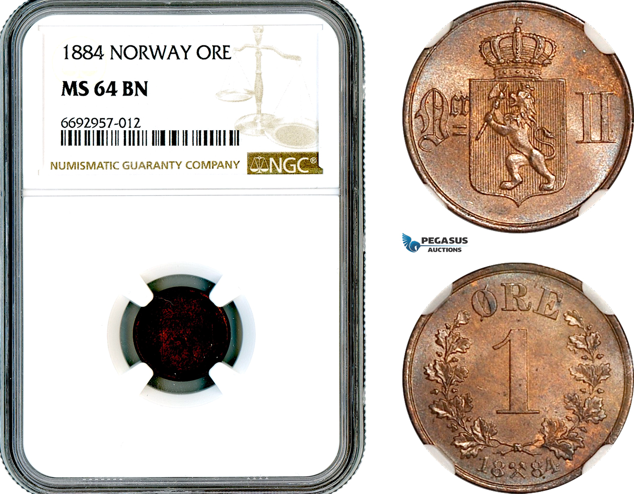 A12-540, Norway, Oscar II, Øre 1884, KM-352, Kongsberg Mint, NGC MS64BN