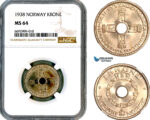 A12-541, Norway, Haakon VII, Krone 1938, KM-385, NGC MS64