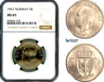 A12-542, Norway, Olav V, 5 Kroner 1967, KM-412, NGC MS65
