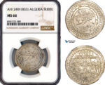 A12-008, Algeria, Mahmud II, Budju AH1249 (1833), Silver, KM-68, Light champagne toning, NGC MS66, Top Pop and single finest graded!