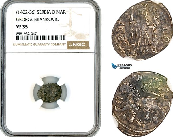 A12-824, Serbia, George Brankovic, Dinar ND (1402-1456), Silver, Jovanovic 42, Dark toning, NGC VF35