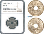 A12-866, Syria, French Protectorate, Piastre (Qirsh) 1935, Paris Mint, KM-71, NGC MS65