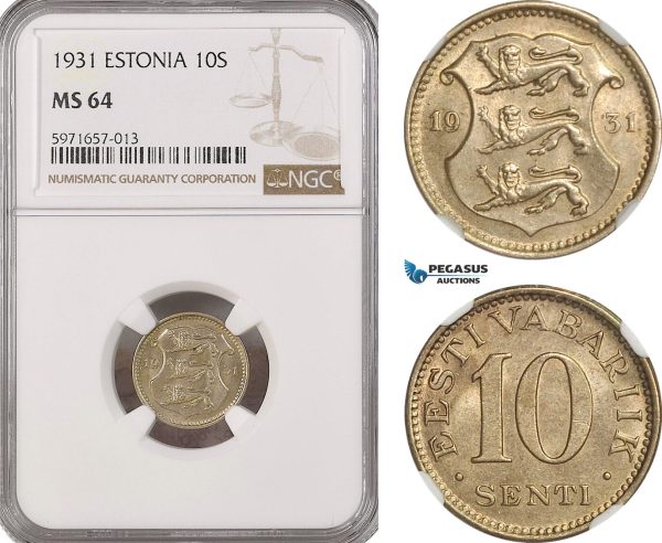 A5/273 Estonia, 10 Senti 1931, KM# 12, NGC MS64