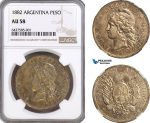 A6/7, Argentina, 1 Peso 1882, Silver, KM# 29, Lovely toning! NGC AU58